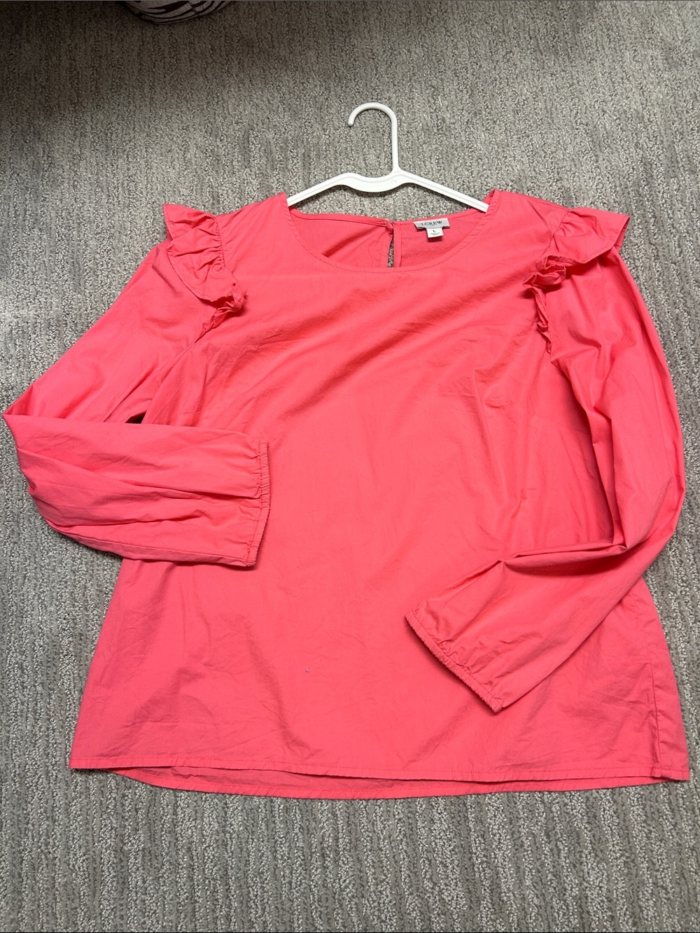 J. Crew Coral Pink Ruffle-Shoulder Long Sleeve Blouse